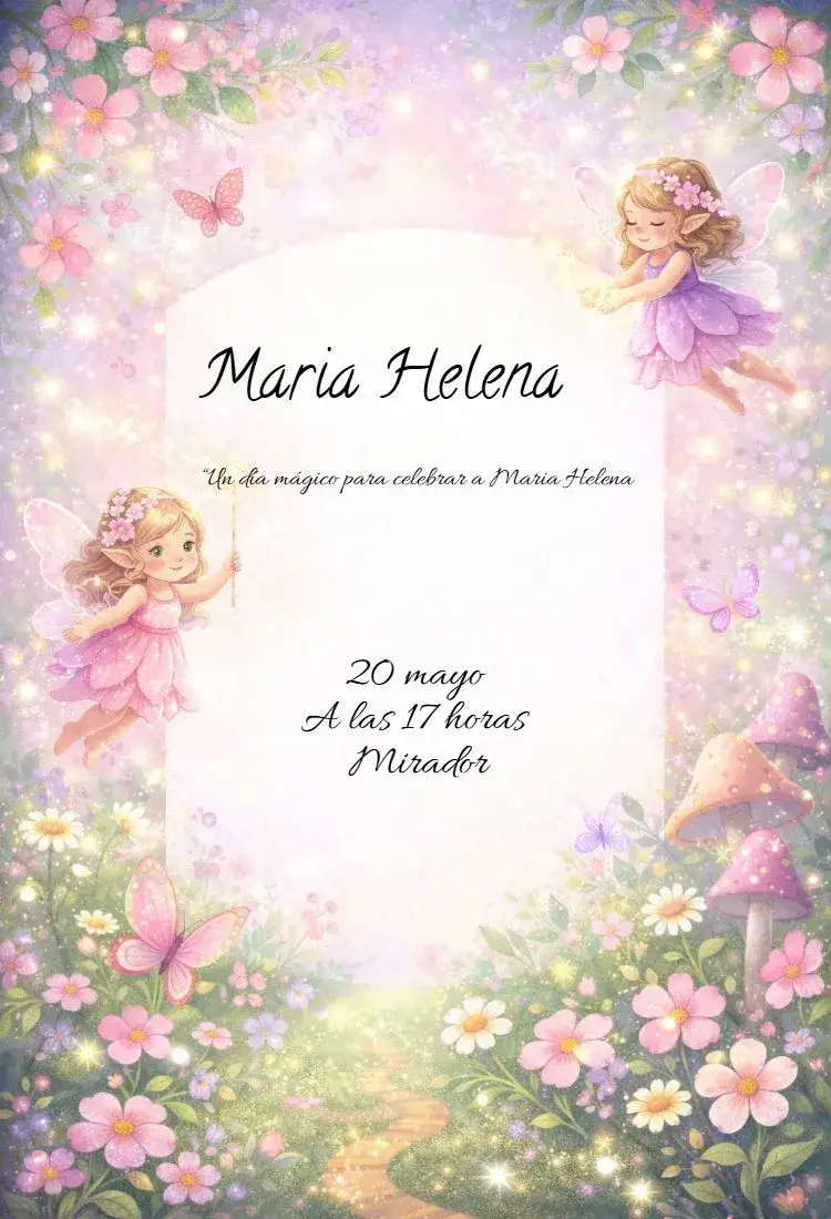 Invitación Hada – tema Cumpleaños Infantil encantado, mágico, colorido, lúdico, natureza, fantasía