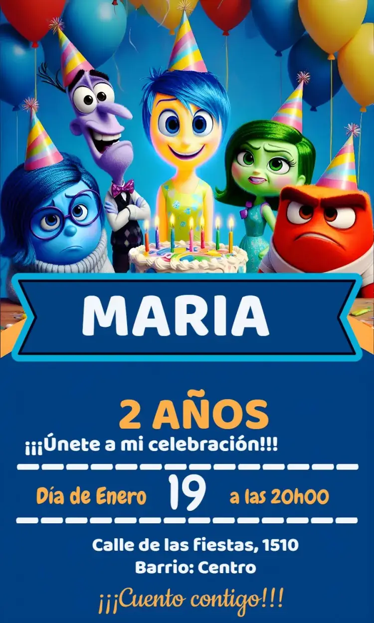 Invitación Aniversario Divertida Mente Sentimientos
