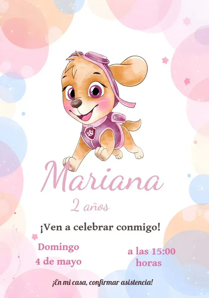 Invitación Skye Patrulla Canina Acuarela – tema Cumpleaños Infantil acuarela, colorido, infantil, divertido, fiesta temática, juguetón