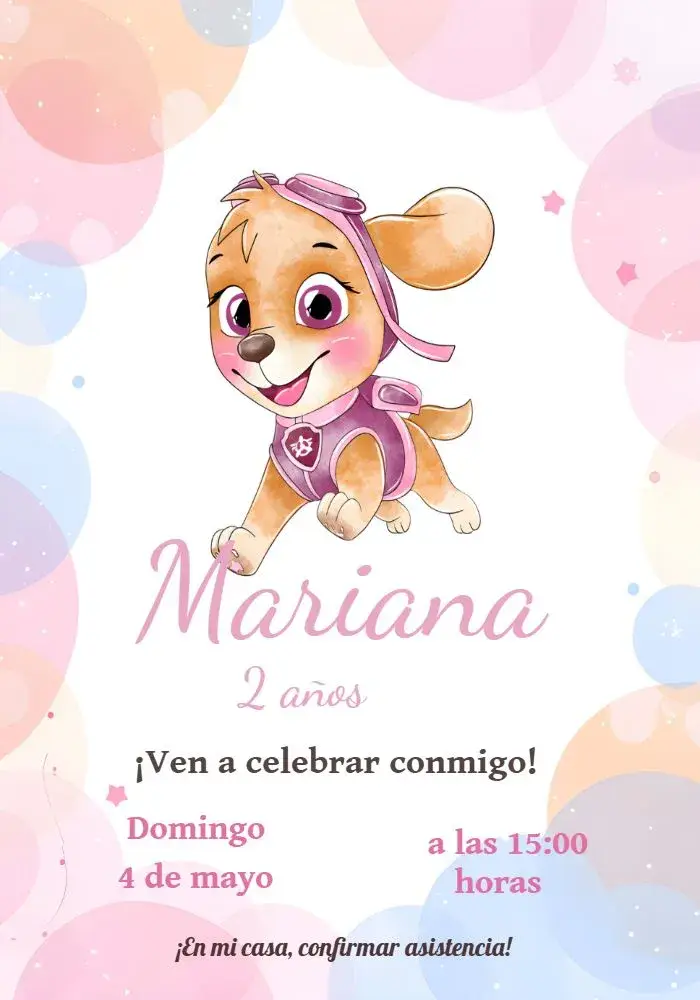 Invitación Skye Patrulla Canina Acuarela