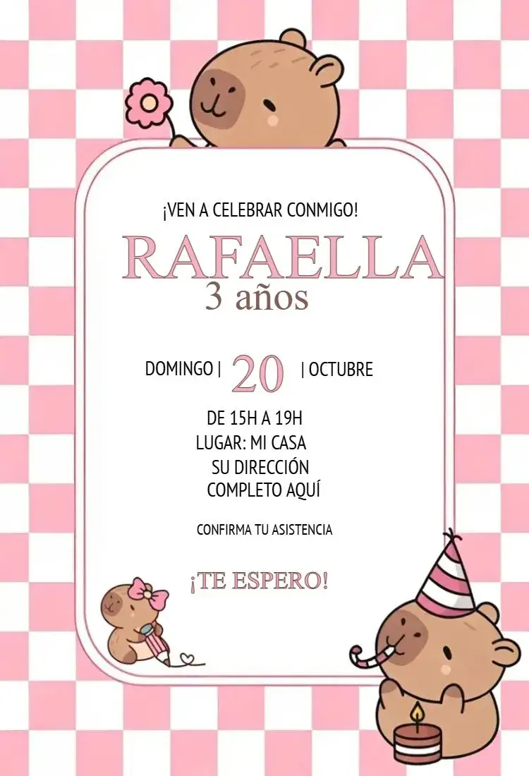 Invitación Capibara niña 1