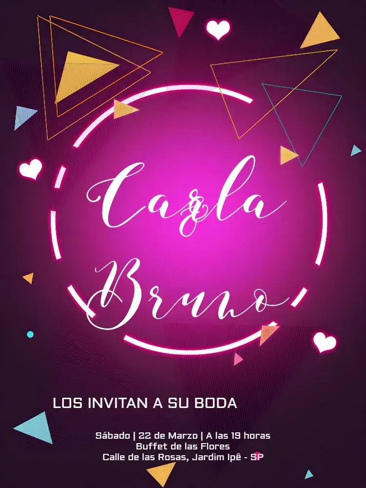 Invitación Boda Neon Rosa