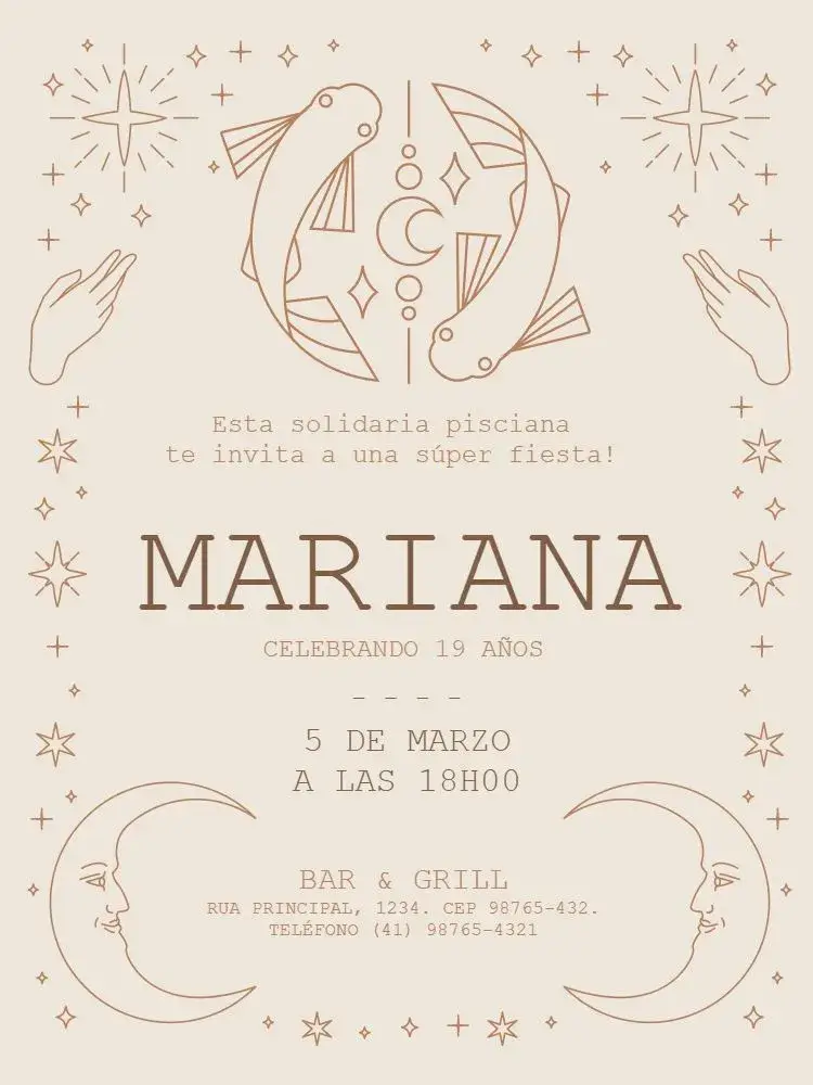 Invitación Signos Piscis Beige editable y personalizable