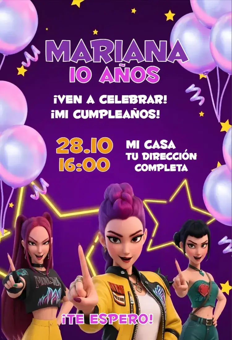 Invitación Guerreras del kpop morado 2