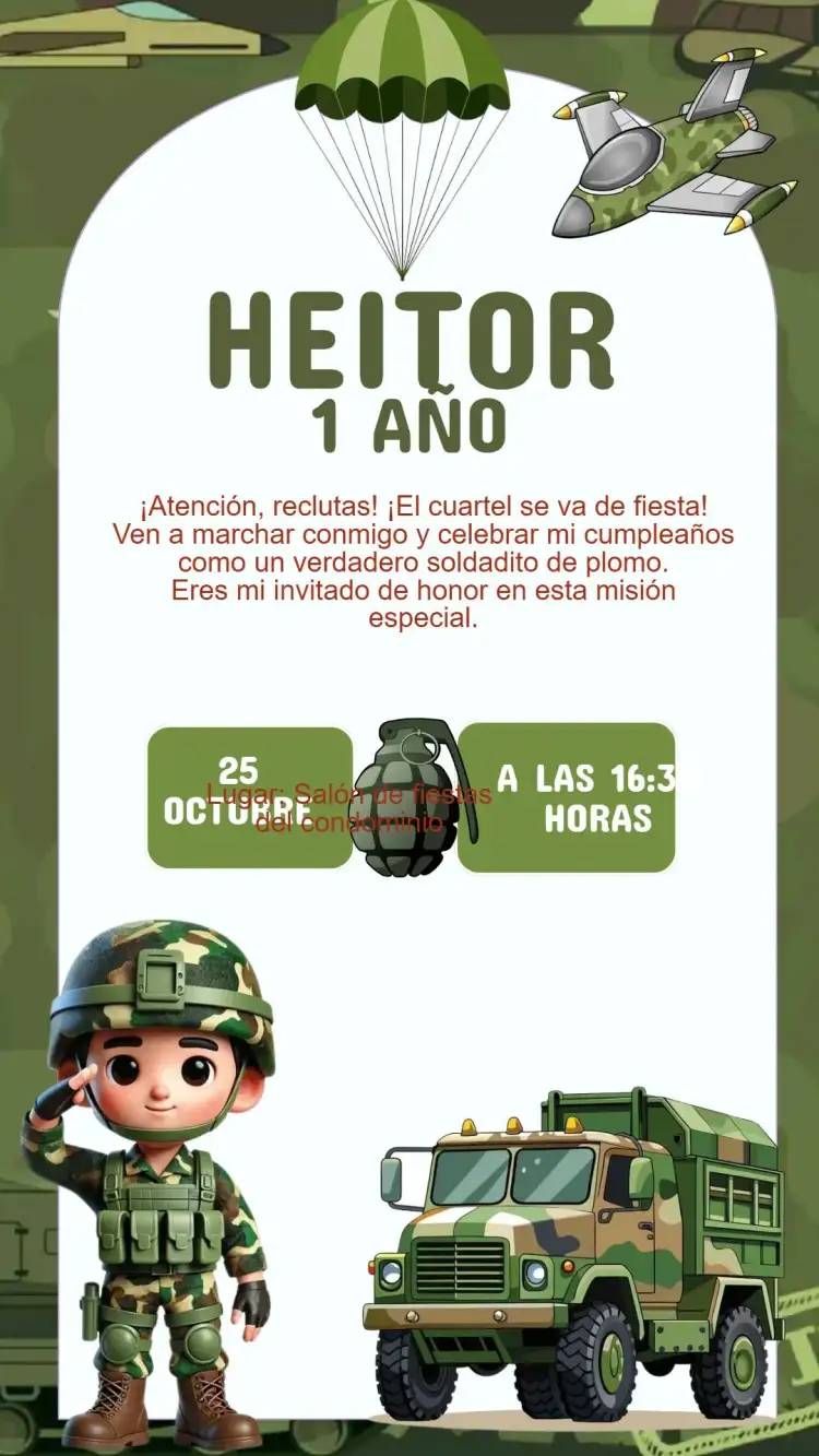 Invitación Invitación Cumpleaños Soldado (Ejército) – tema Cumpleaños Infantil militar, ejército, camuflaje, infantil