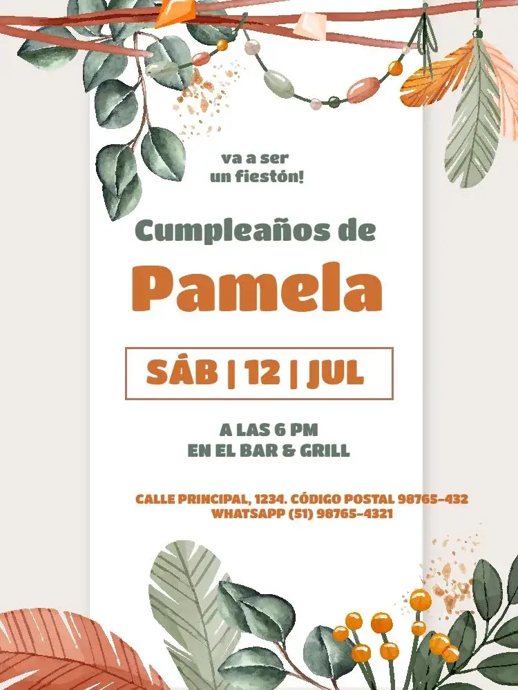Invitación Mujer Adulta Boho Claro