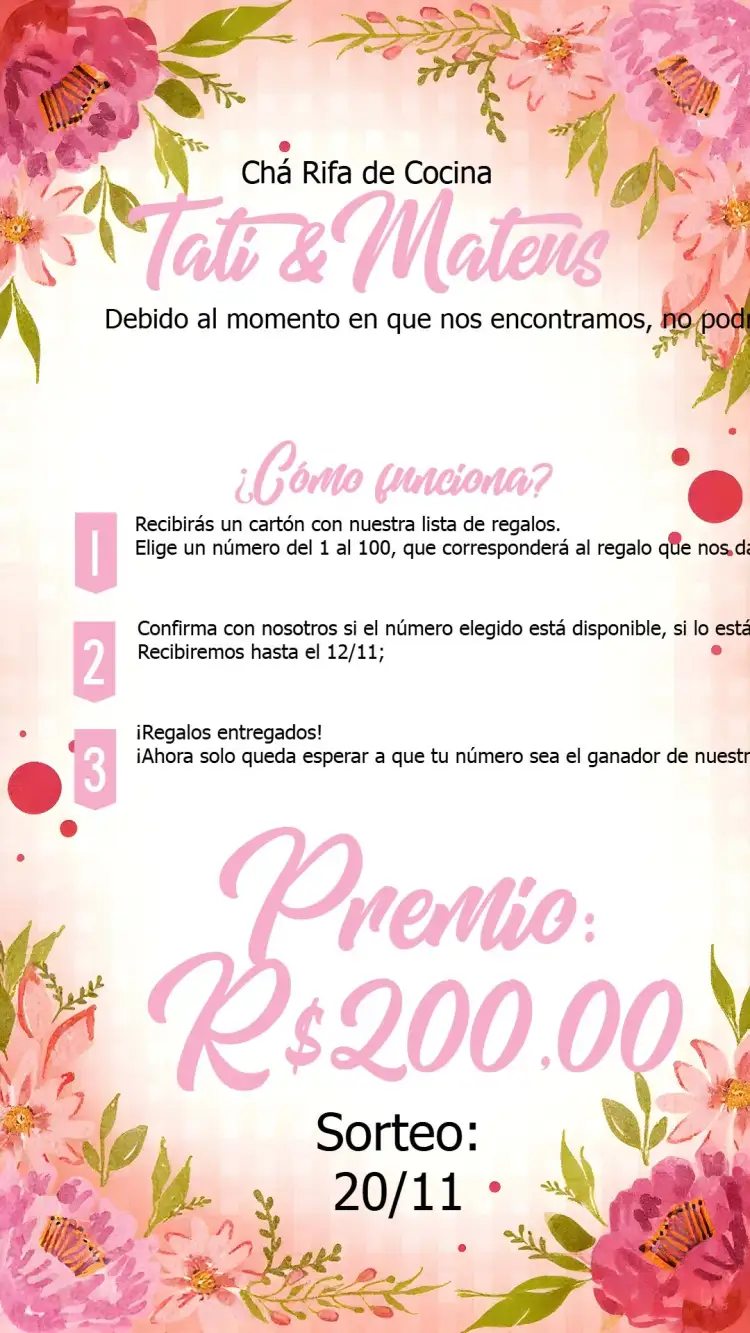 Invitación Té Rifa De Cocina Floral Boda – tema Té Rifa floral, rosa, marsala, blanco, moderno, delicado
