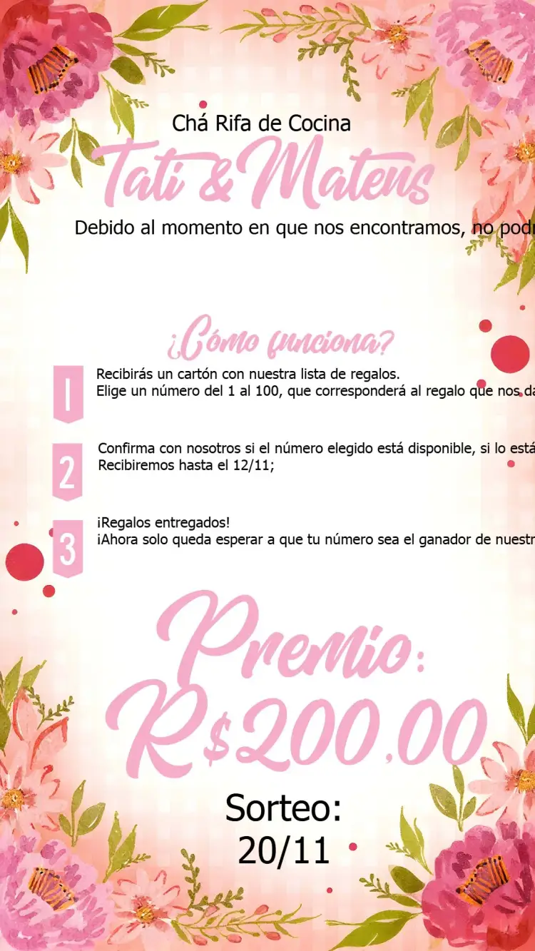 Invitación Té Rifa De Cocina Floral Boda