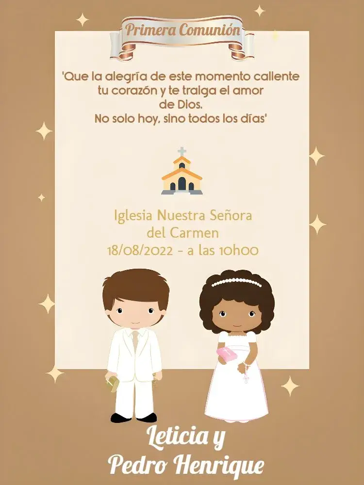Invitación Primera Comunión Blanco editable y personalizable