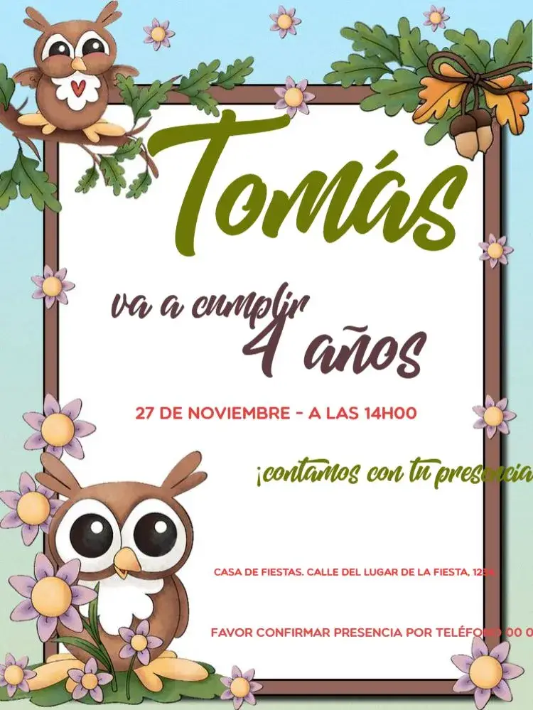 Invitación Búho Para Editar Verde