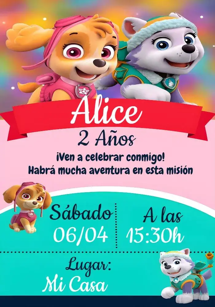 Invitación Patrulla Canina Skye Niña