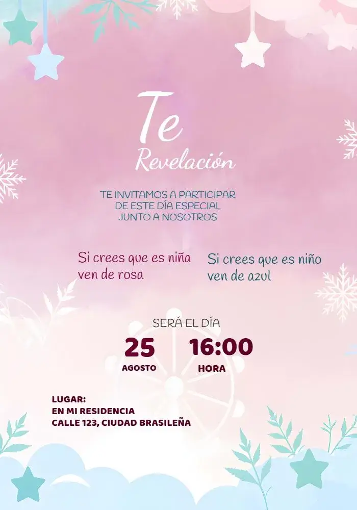 Invitación Chá Revelación Rosa Y Verde Estrellas