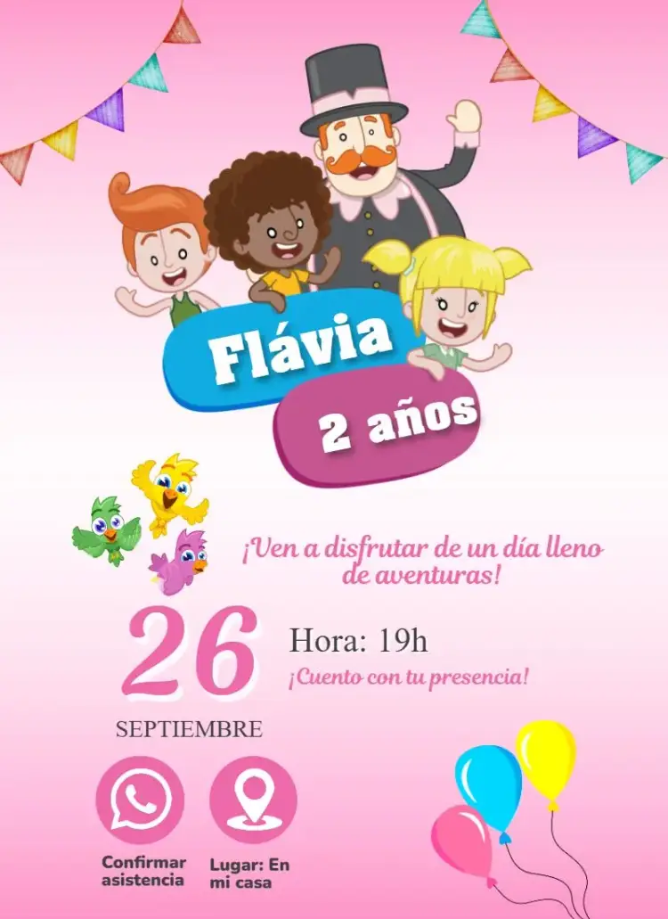 Invitación Mundo Bita Rosa editable y personalizable