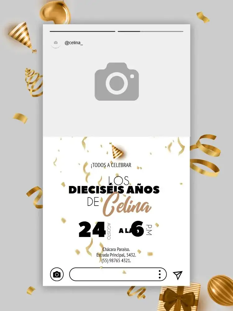 Invitación Fiesta De Instagram Stories – tema Cumpleaños Infantil dorado, claro, moderno, minimalista, divertido, interactivo