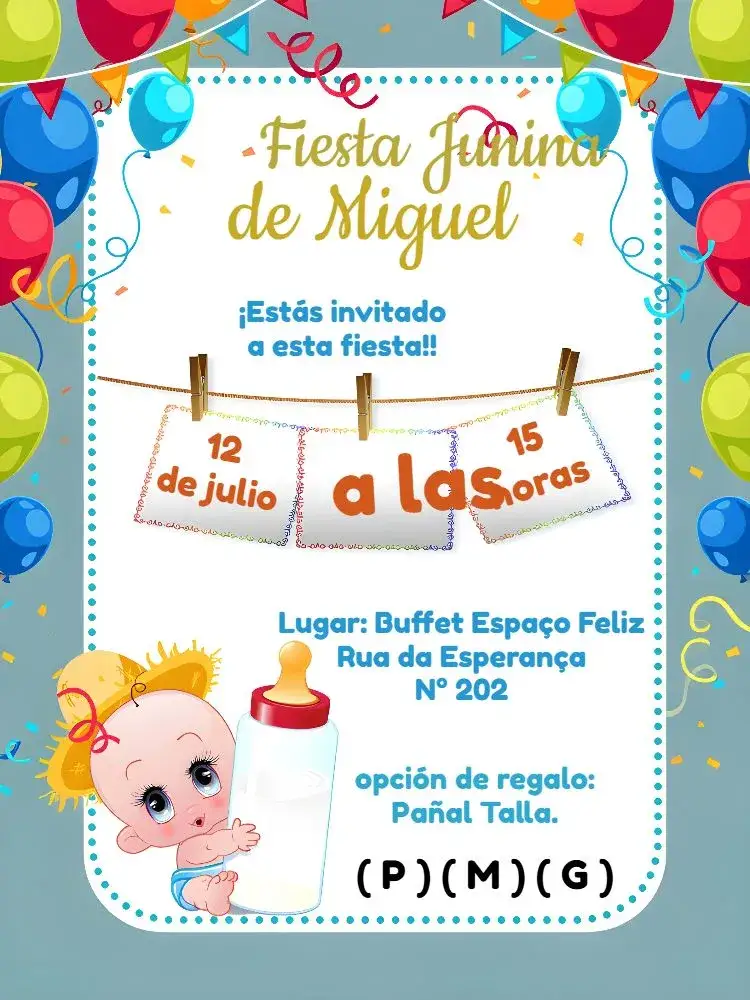 Invitación Charraiá São João – tema Fechas Conmemorativas festivo, colorido, junino, vintage, brincalhón, tradicional