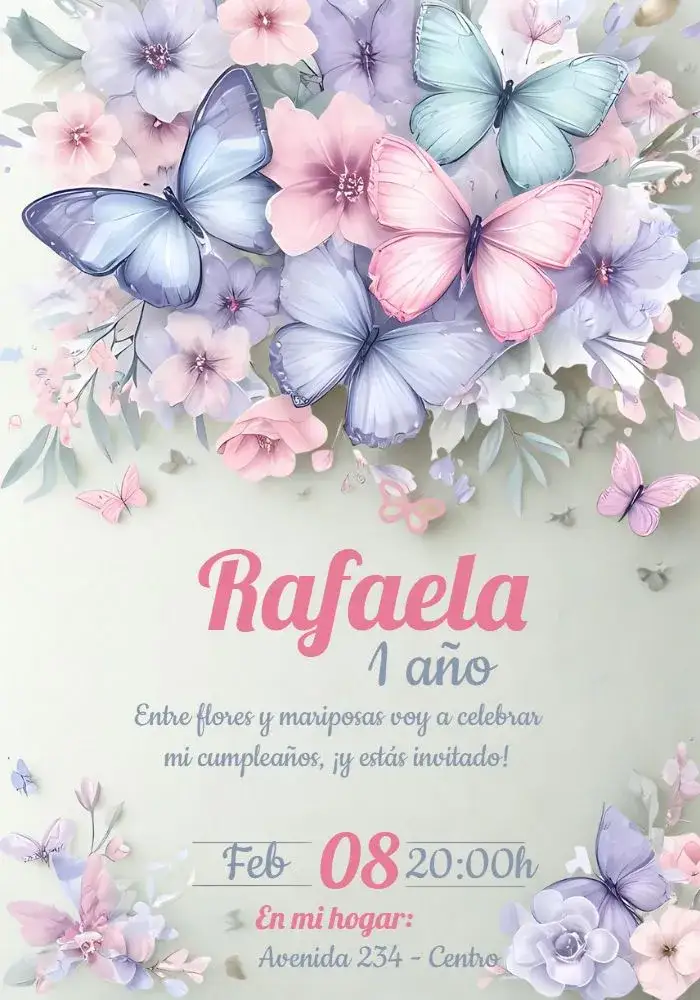 Invitación Jardín De Las Mariposas Infantil – tema Fechas Conmemorativas floral, colorido, delicado, infantil, natural, alegre