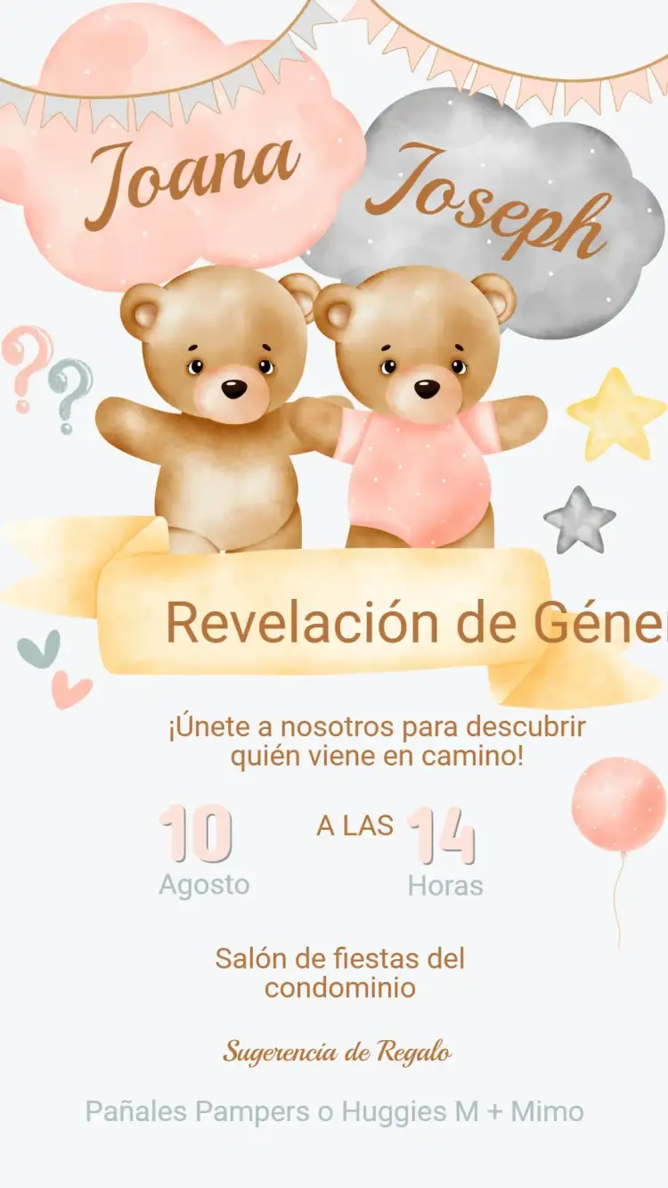 Invitación Invitación Revelación de Género Osito – tema Revelación Bebé oso, pastel, divertido, tierno, infantil, minimalista