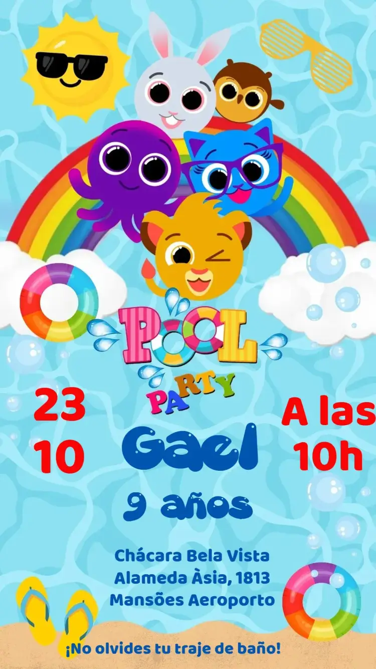 Invitación Bolofofos Fiesta en la Piscina