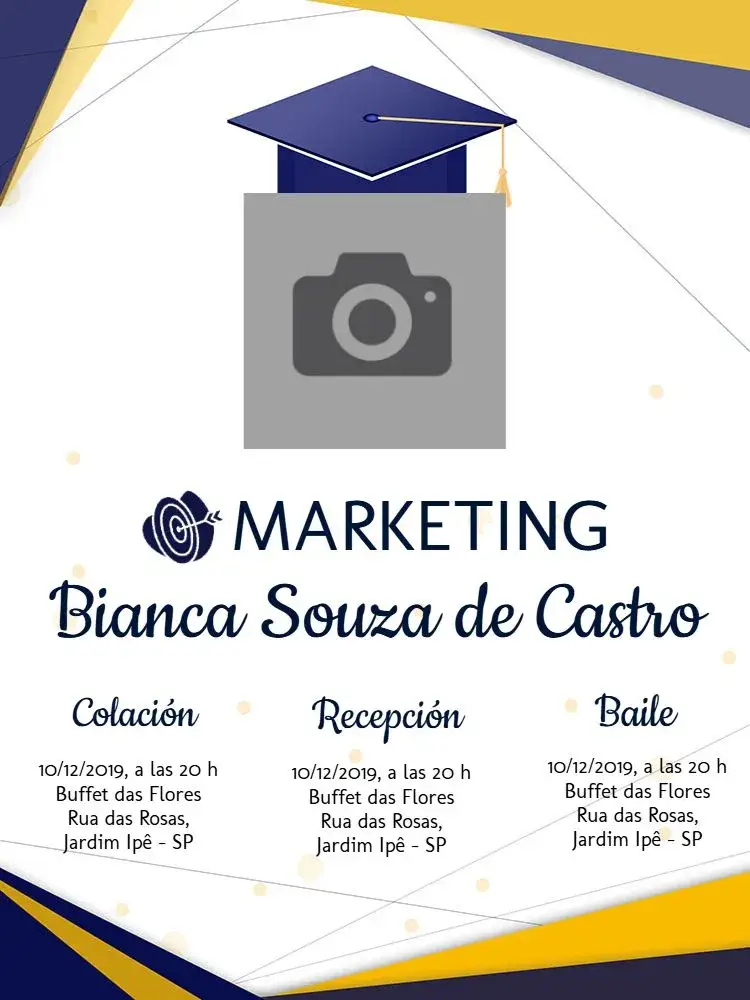 Invitación Graduación de Marketing Con Foto Azul editable y personalizable