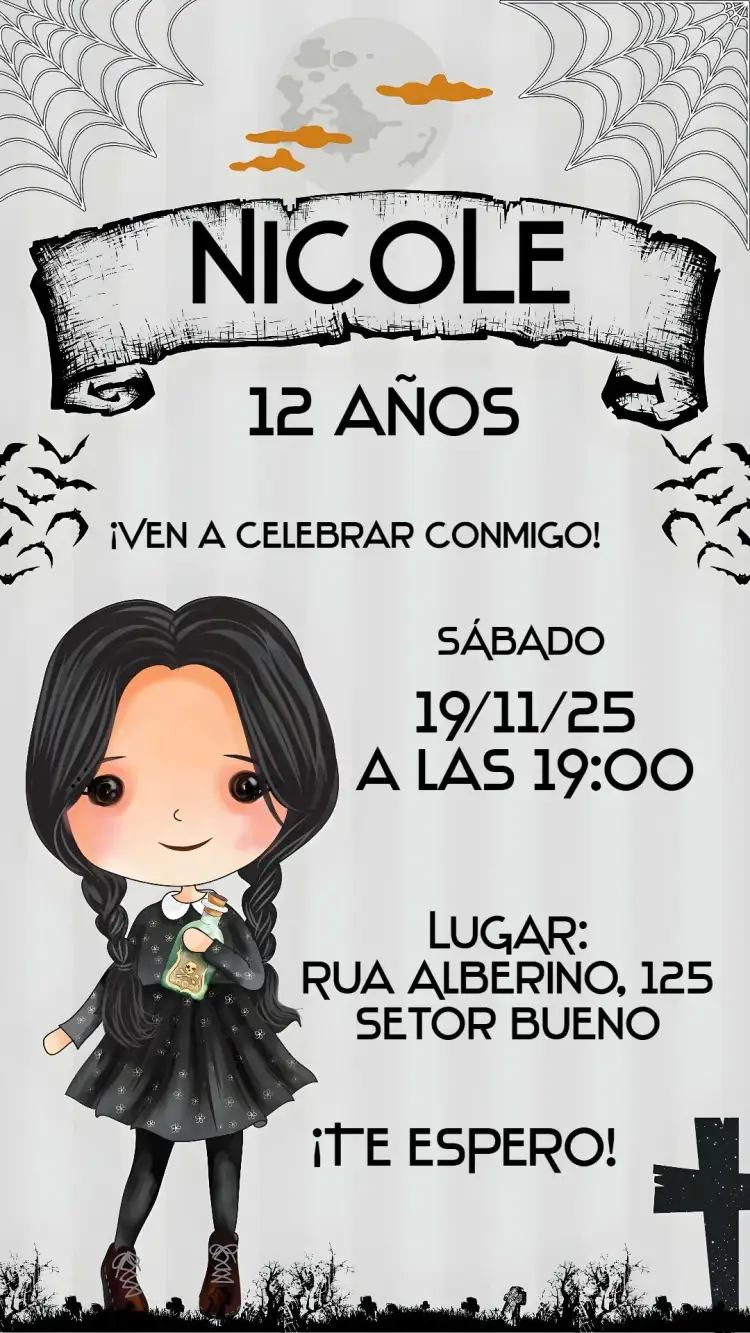 Invitación Merlina – tema Cumpleaños mágico, colorido, fantasía, divertido, lúdico, temático