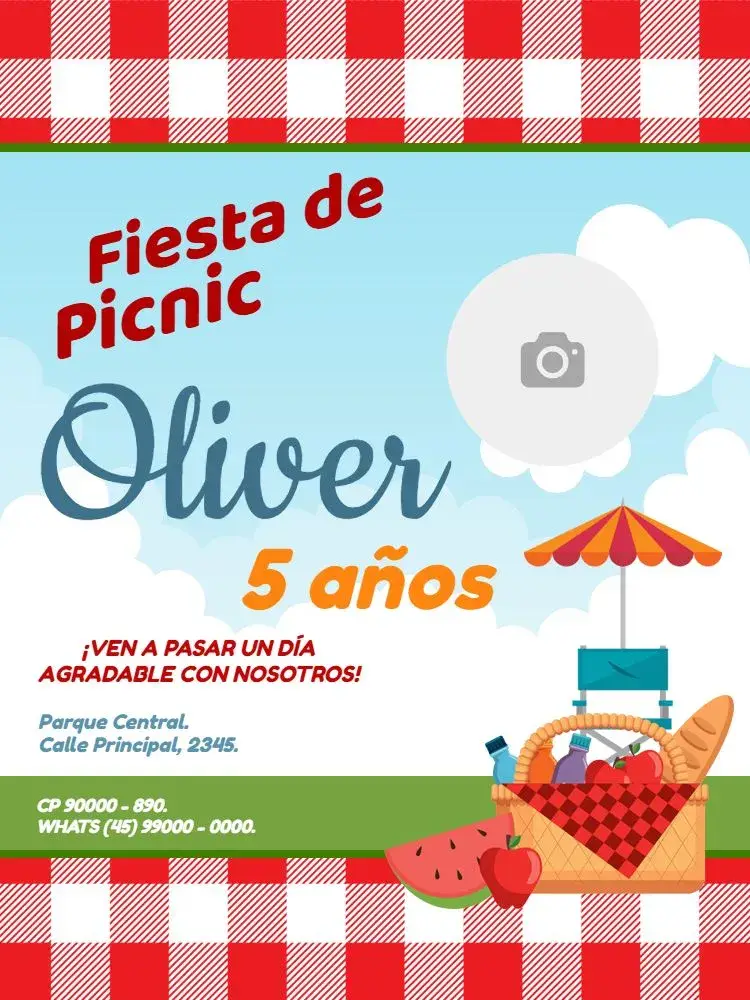 Invitación Picnic Niño editable y personalizable