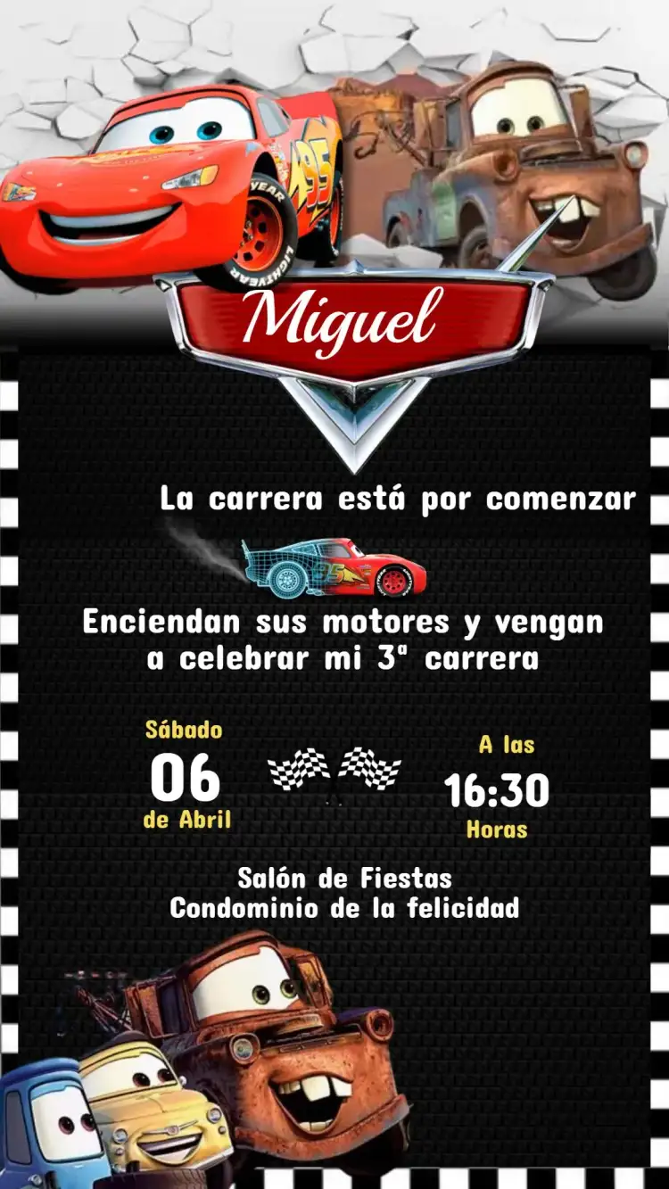 Invitación Cumpleaños COCHES