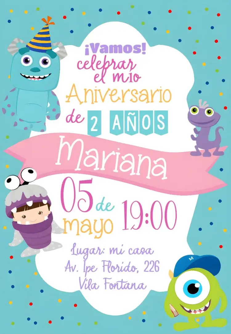 Invitación Monsters Inc. Boo Pixar