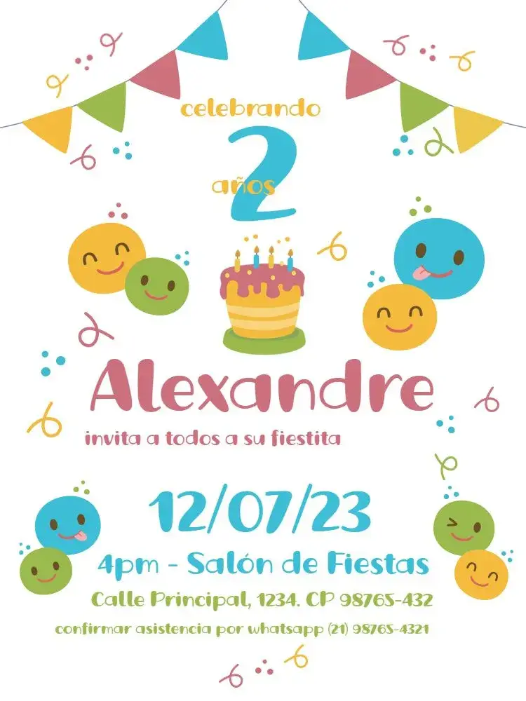 Invitación 2 Años Divertido Claro