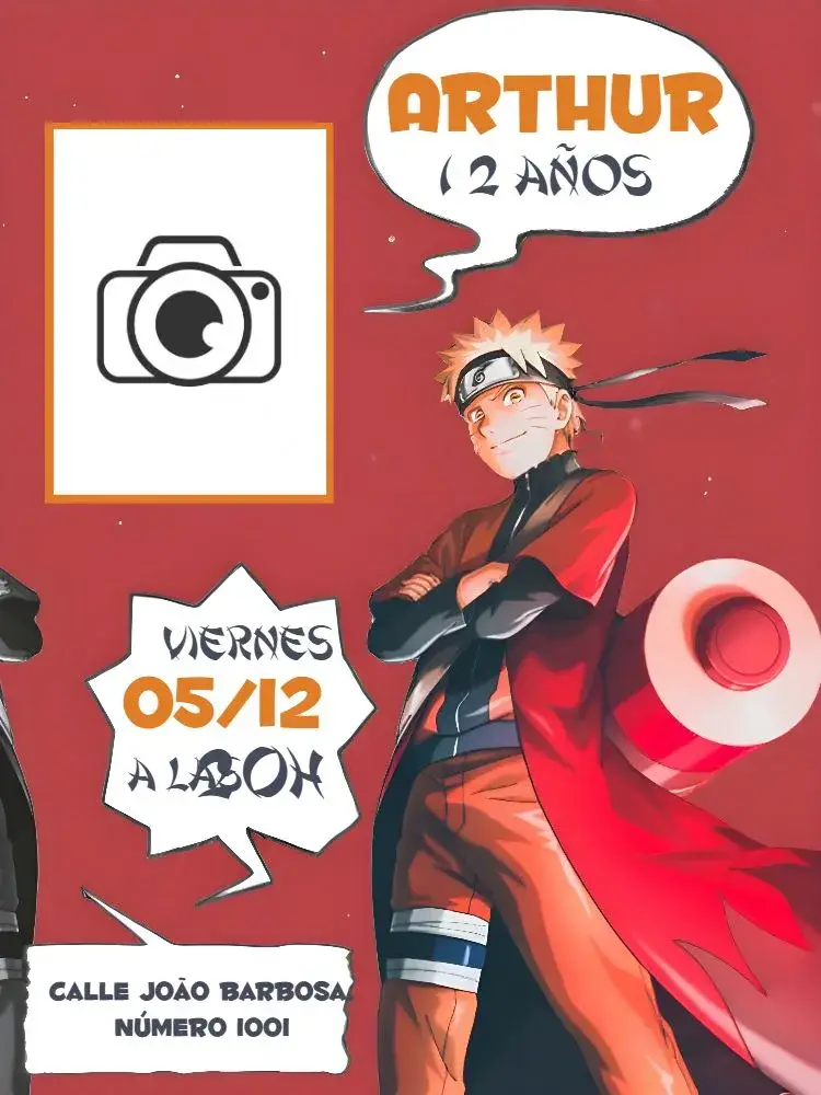 Invitación Naruto Con Foto Cómics Blanco