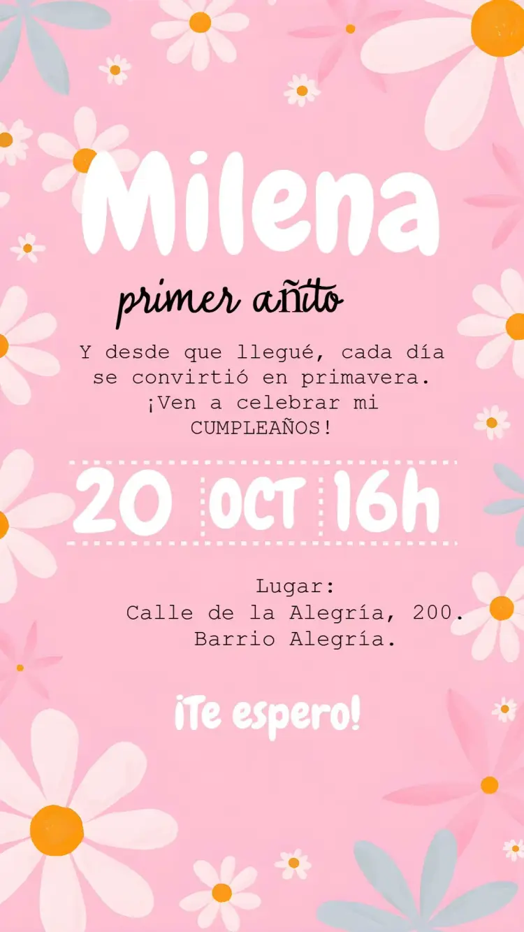 Invitación Margaritas Rosa Chica Primavera
