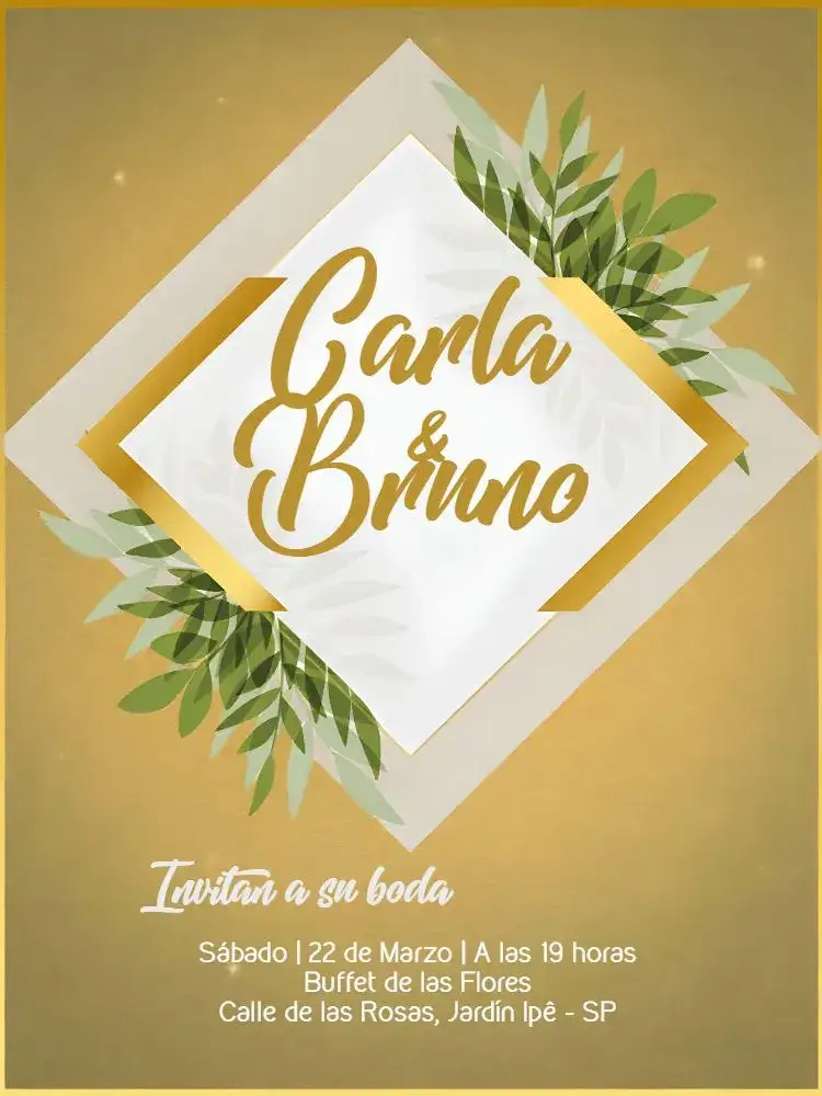 Invitación Boda Follaje Verde – tema Boda vegetación, elegante, moderno, dorado, natural, rústico