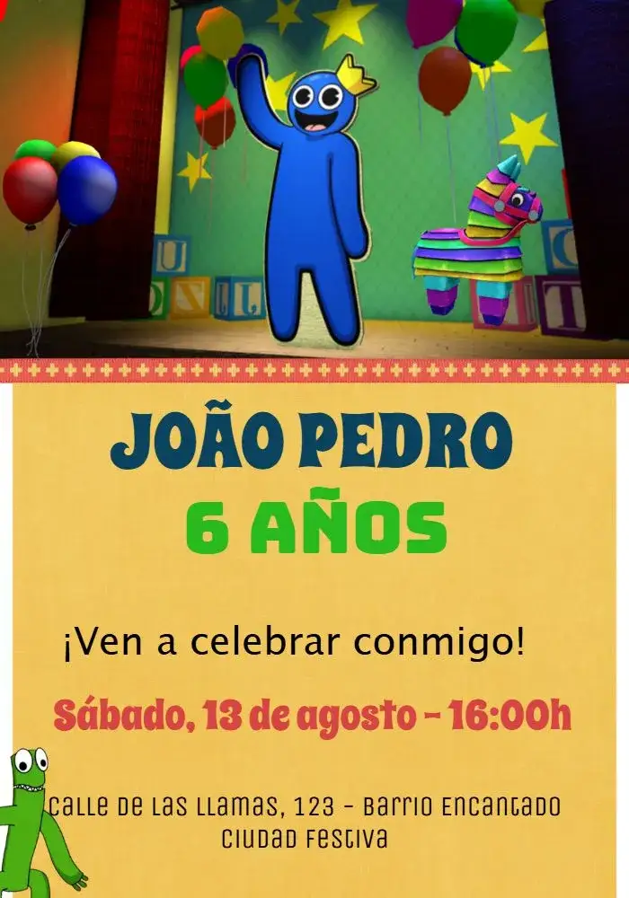 Invitación Rainbow Friends Infantil – tema Más buscados colorido, lúdico, moderno, infantil, divertido