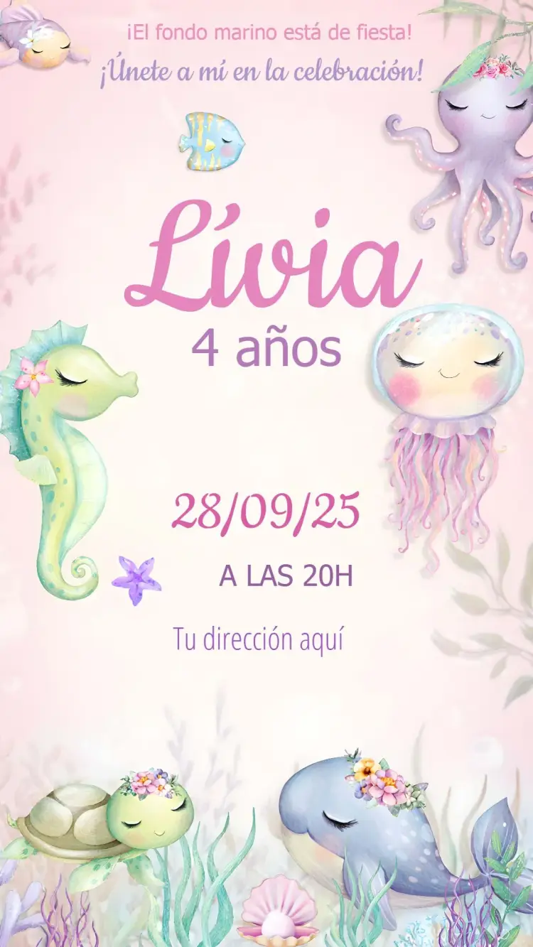 Invitación Fondo Del Mar Rosa