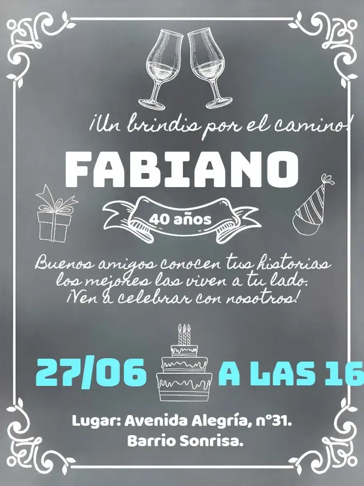 Invitación Pizarra Brinde – tema Cumpleaños pizarra, moderno, relajado, blanco y negro, azul, bar