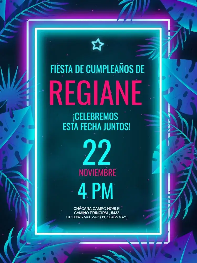 Invitación Fiesta De Neon Floral