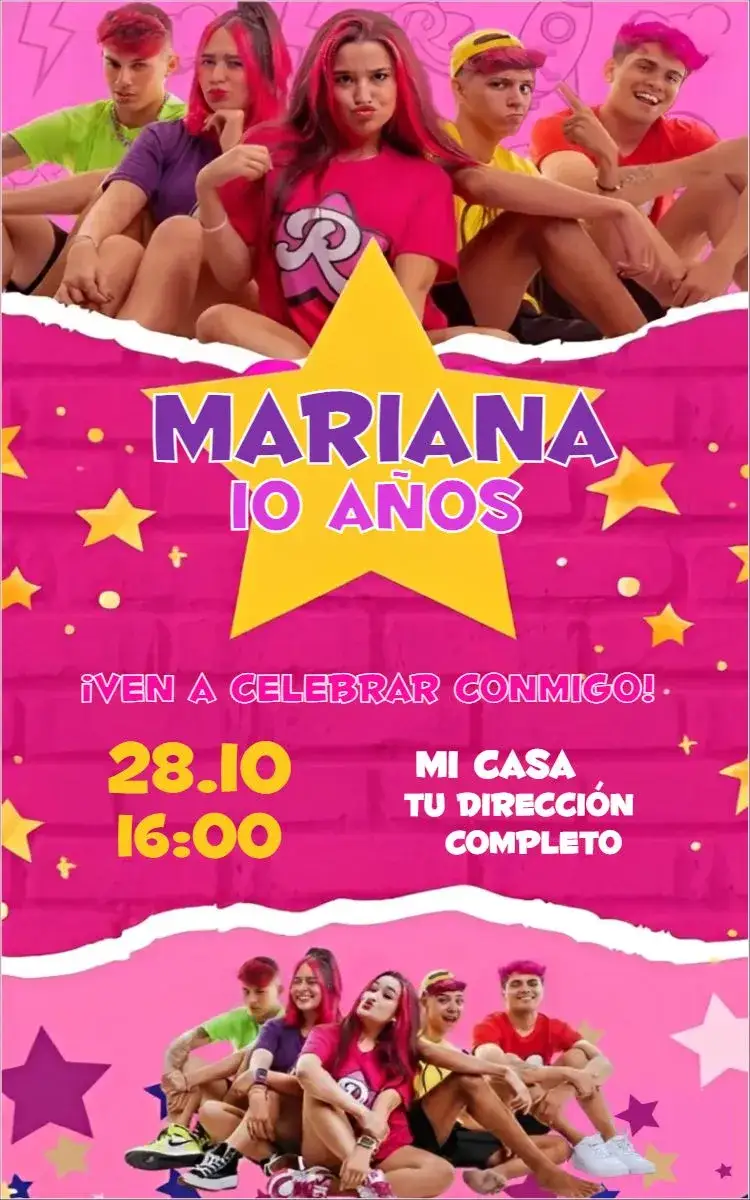 Invitación Emily Vick y los Rosas – tema Cumpleaños floral, romántico, delicado, moderno, colorido