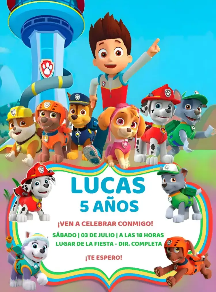 Invitación Patrulla Canina Colorido