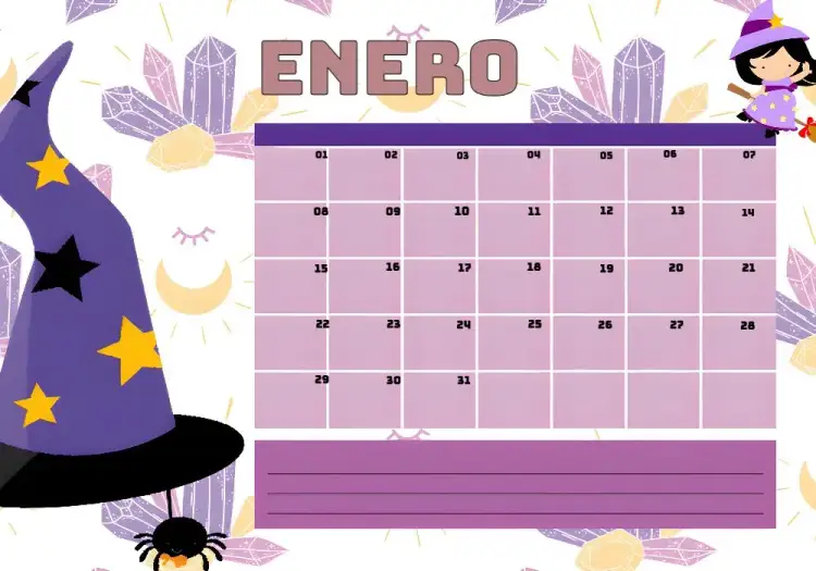 Invitación Planner 2024 - Brujita Brujas – tema Fechas Conmemorativas púrpura, negro, mágico, divertido, temático, fantasioso