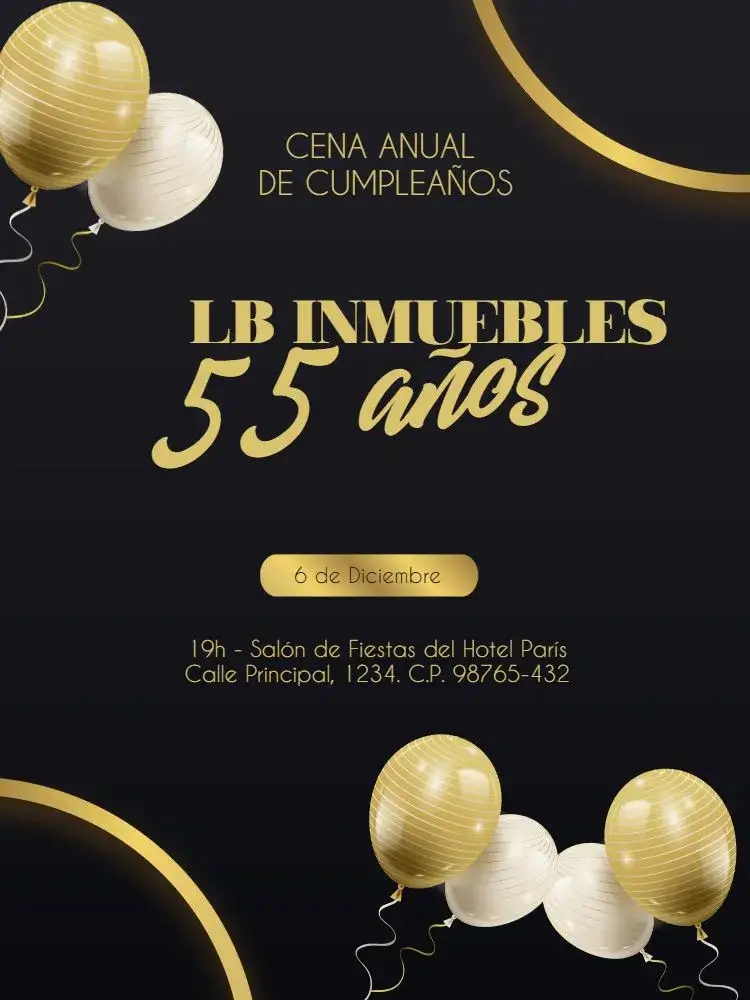 Invitación De Empresa Elegante Celebración – tema Cumpleaños Infantil elegante, moderno, negro y dorado, festivo, minimalista