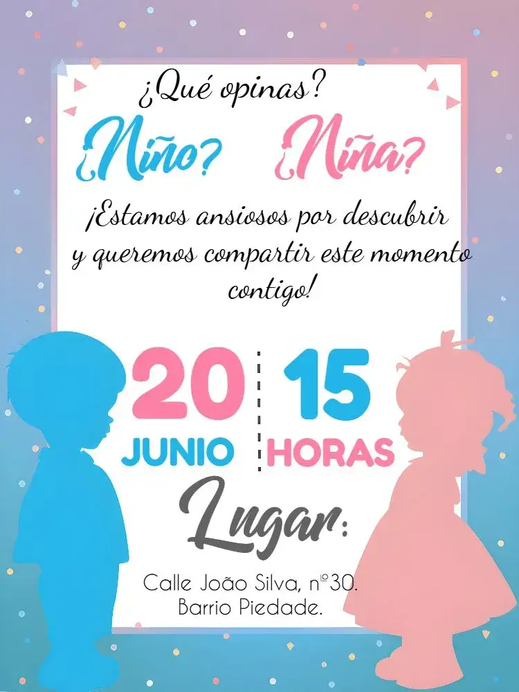 Invitación Chá Revelación Niña y Niño – tema Revelación Bebé moderno, colorido, gráfico, chevron, divertido