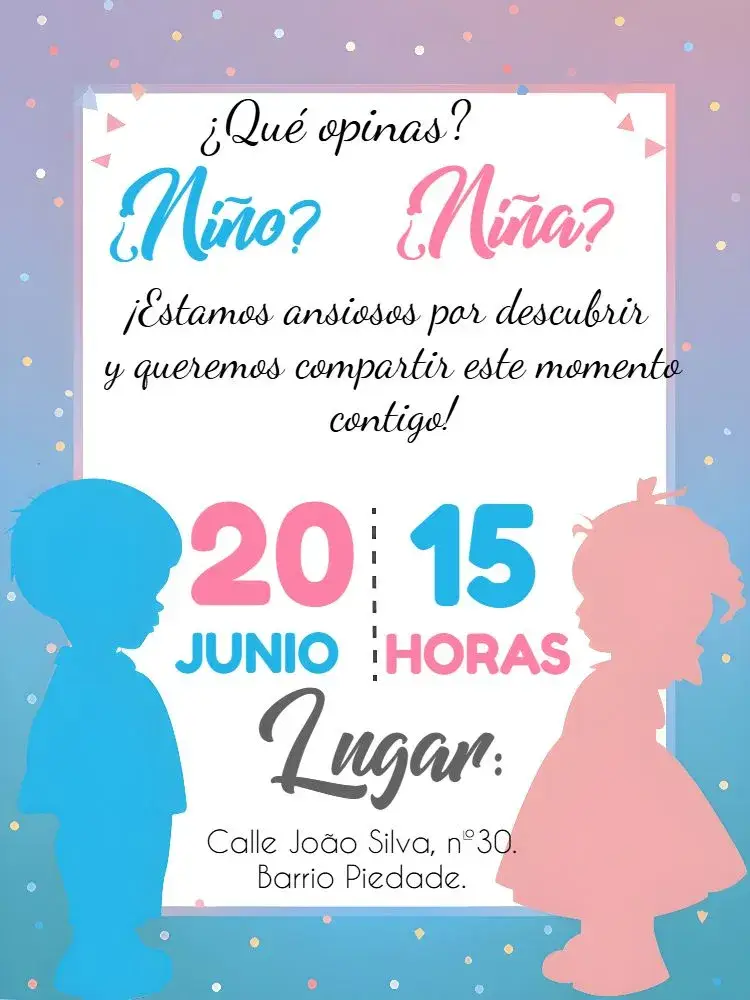 Invitación Chá Revelación Niña y Niño