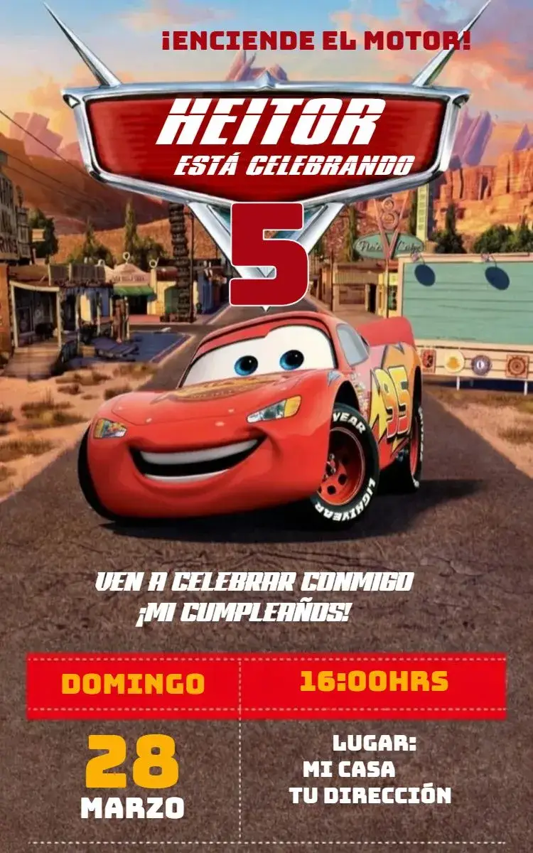 Invitación Autos 5 editable y personalizable