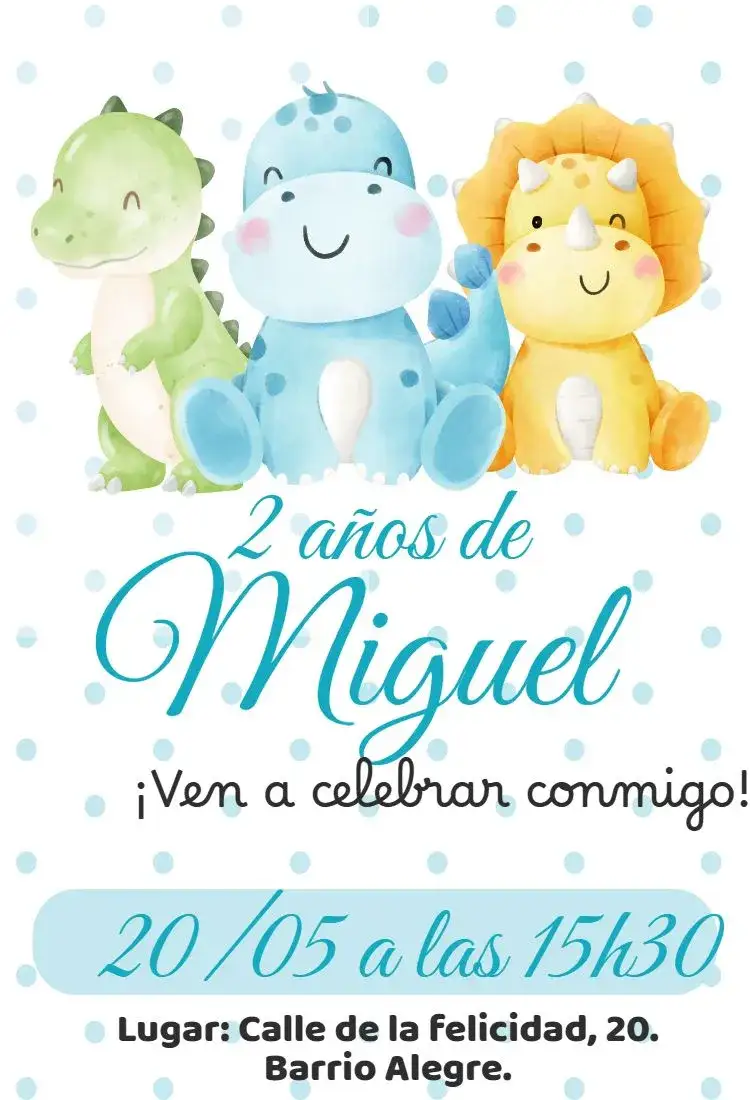 Invitación Cumpleaños Dino Baby acuarela – tema Cumpleaños Infantil acuarela, colorido, lúdico, divertido, temático, infantil