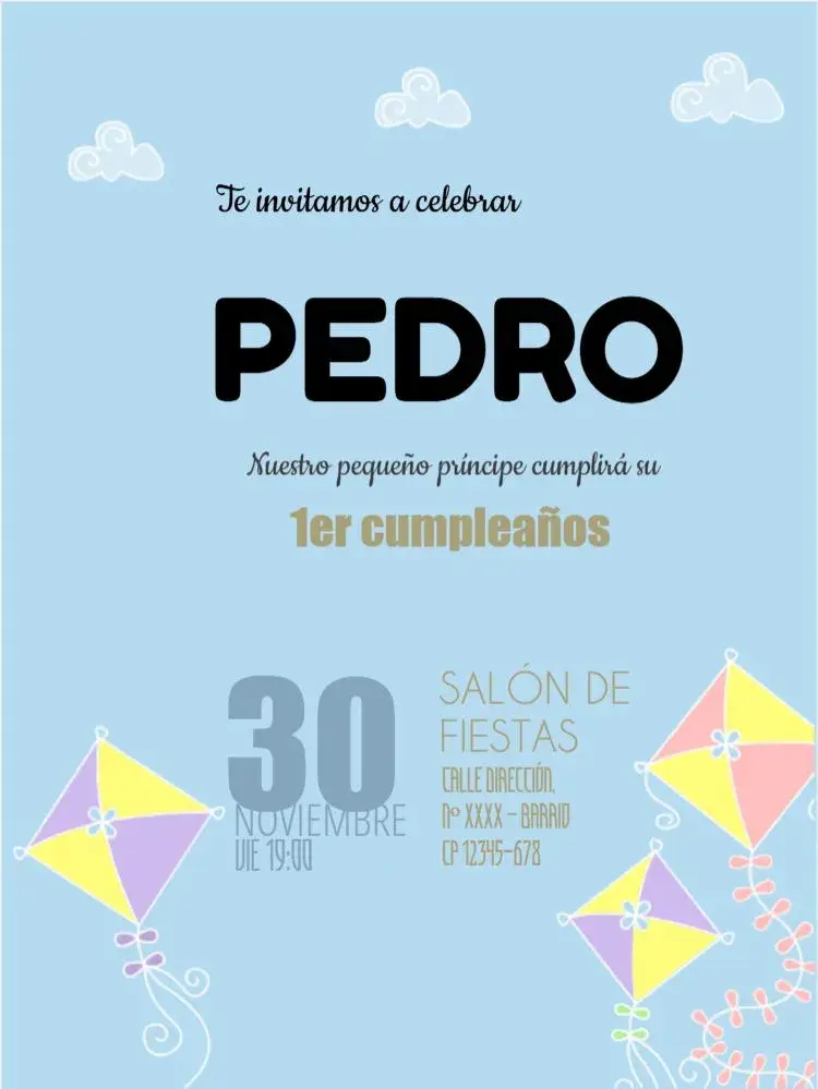 Invitación 1º Pequeño Príncipe 1 Añito Corona editable y personalizable