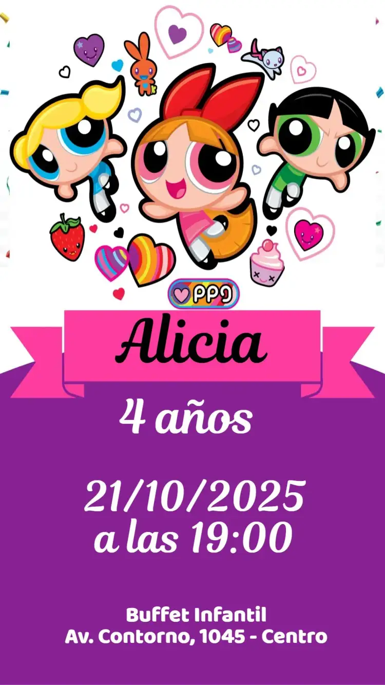 Invitación Las Chicas Superpoderosas – tema Cumpleaños Infantil colorido, divertido, moderno, temático, infantil