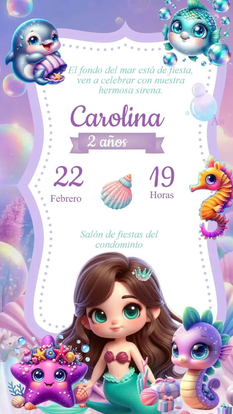 Invitación Cumpleaños Sirena Fondo del Mar