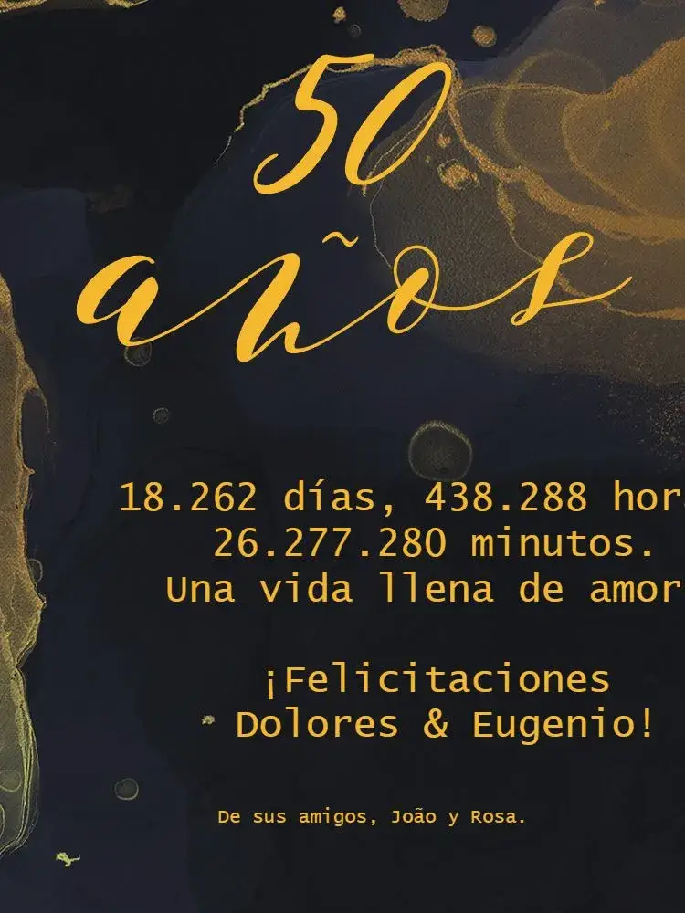 Invitación Tarjeta de Celebración Bodas de Oro Oscuro Pareja
