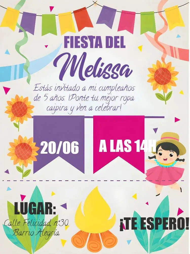 Invitación Fiesta Junina Arraiá Menina São