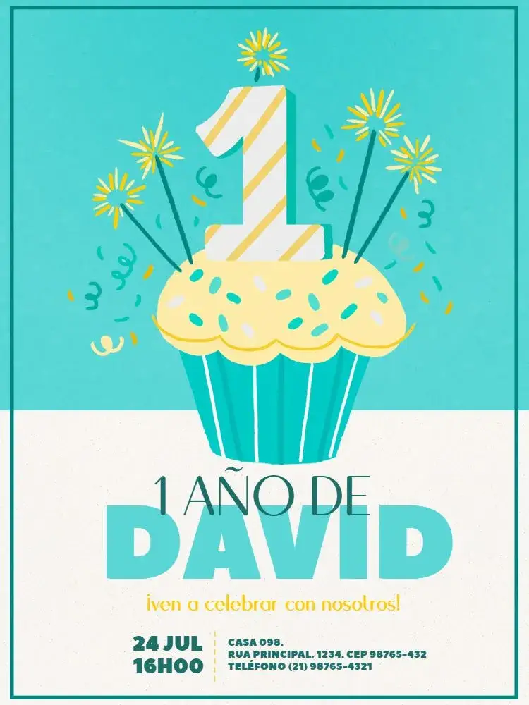 Invitación Primer Año Niño editable y personalizable