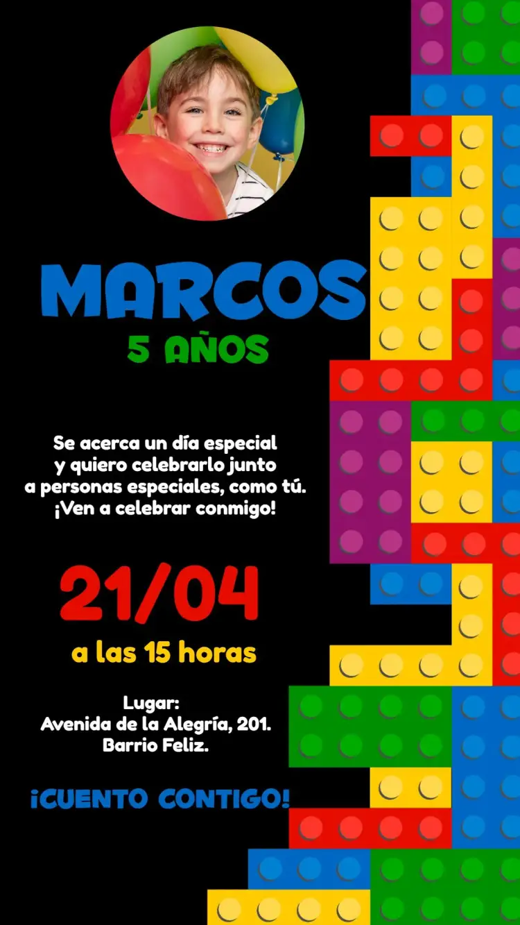 Invitación Lego Con Foto Bloques